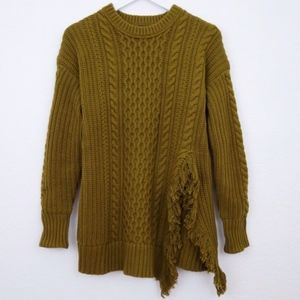 J. Crew Cable Knit Fisherman Fringe Green Brown Heavy Sweater Skiwear LAST ONE
